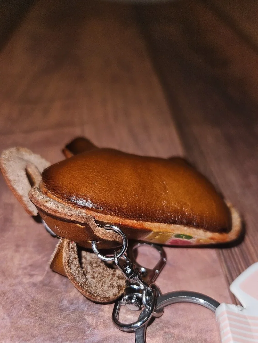 Leather Elephant Keychain with Floral Saddle